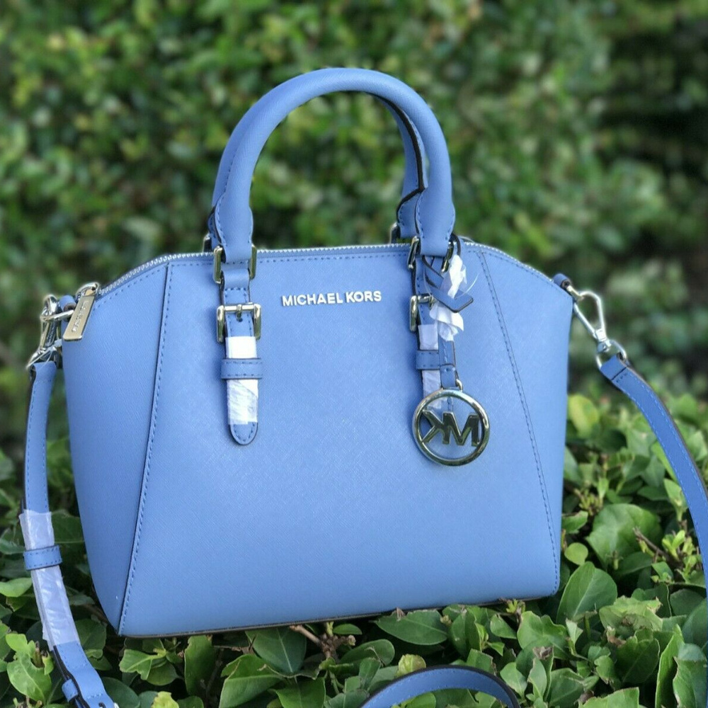 MICHAEL KORS CIARA MD LEATHER Satchel FRENCH BLUE